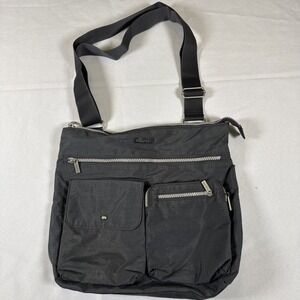 BAGGALLINI CROSSBODY MESSENGER BAG ARMY GREEN WITH SILVER HARDWARE POCKETS ZIP